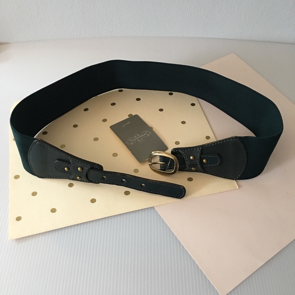 {Anthropologie} Green Elastic/Leather Belt